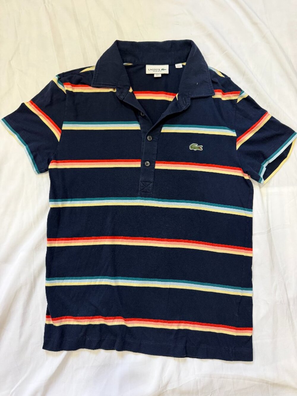 Lacoste Mens Navy Multicolor Striped Polo Size Size Small/3 Golf/Tennis
